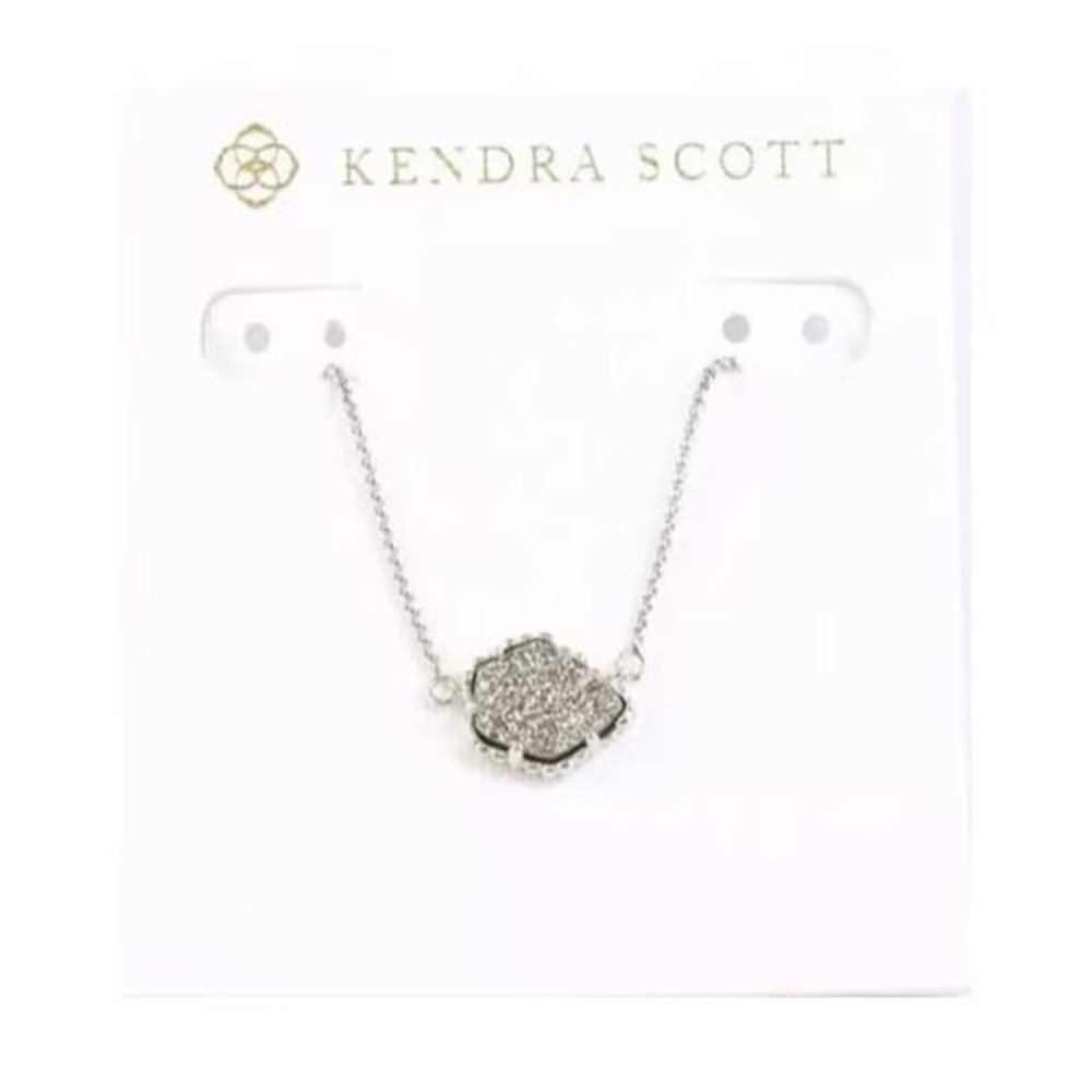Kendra Scott Rhodium Platinum Drusy Tess Necklace Silver 16" NWT
